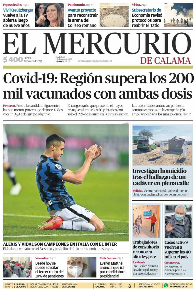 Portada de El Mercurio - Calama (Chile)