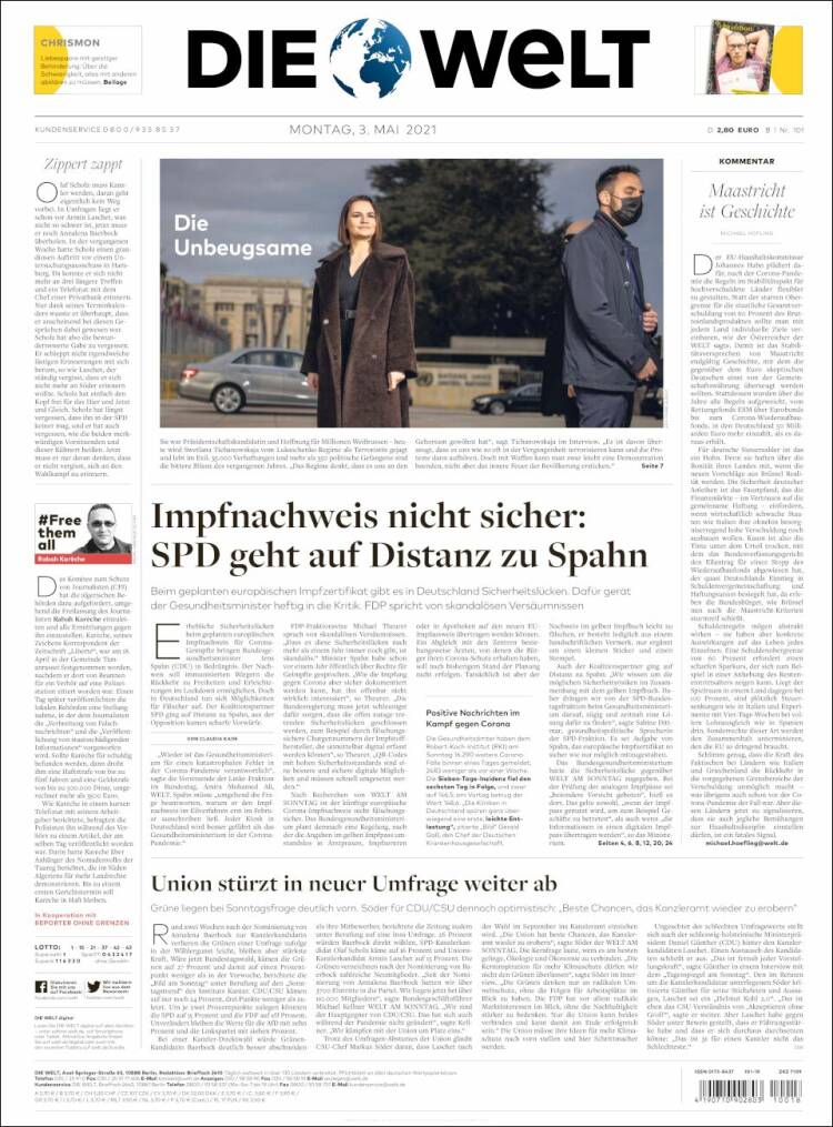 Portada de Die Welt (Alemania)