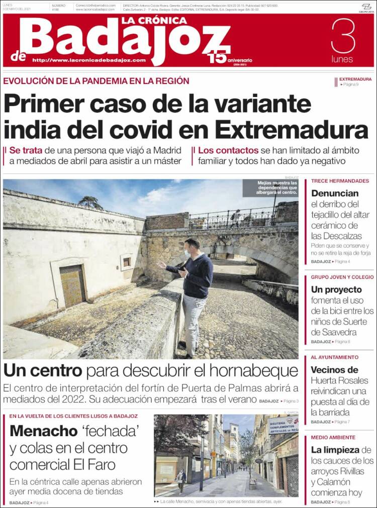 Portada de La Crónica de Badajoz (España)