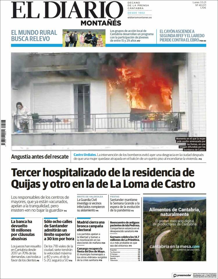 Portada de El Diario Montañés (España)