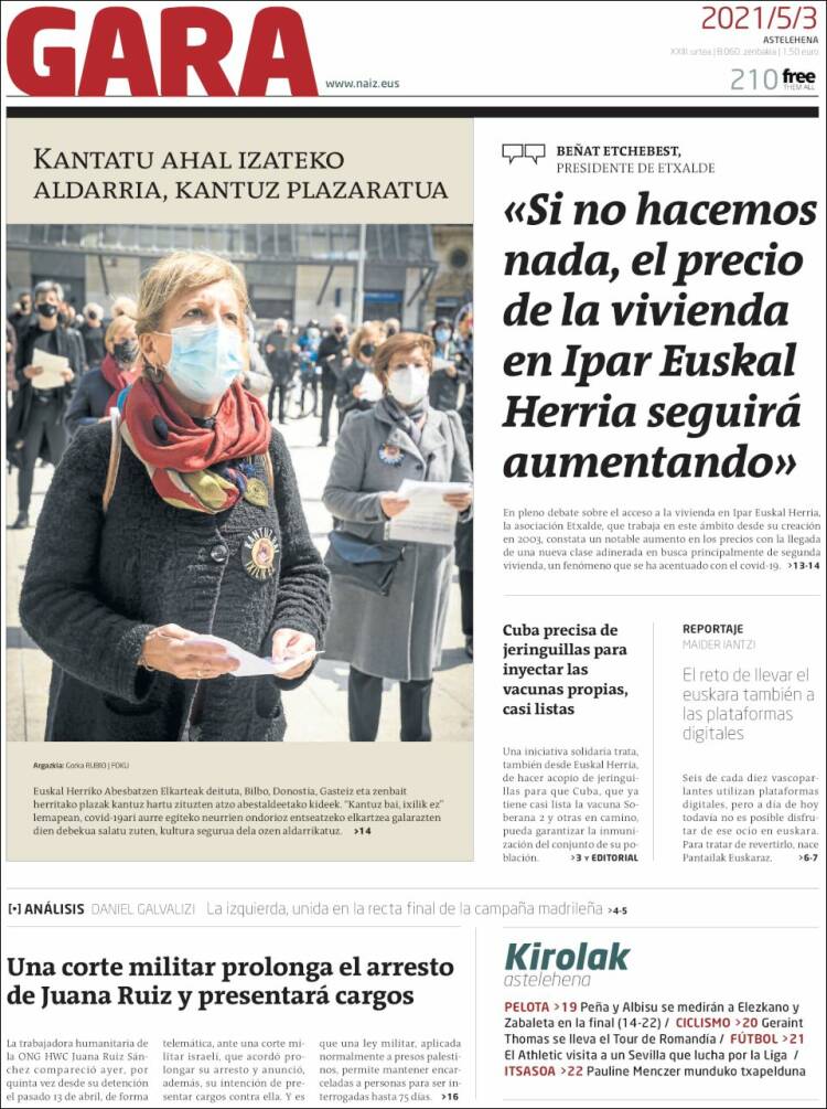 Portada de Gara (España)