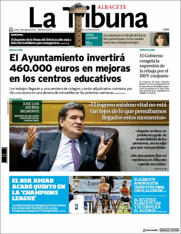 Portada de La Tribuna de Albacete (España)