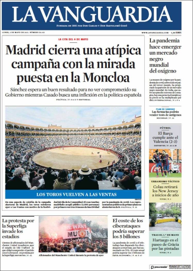 Portada de La Vanguardia (España)