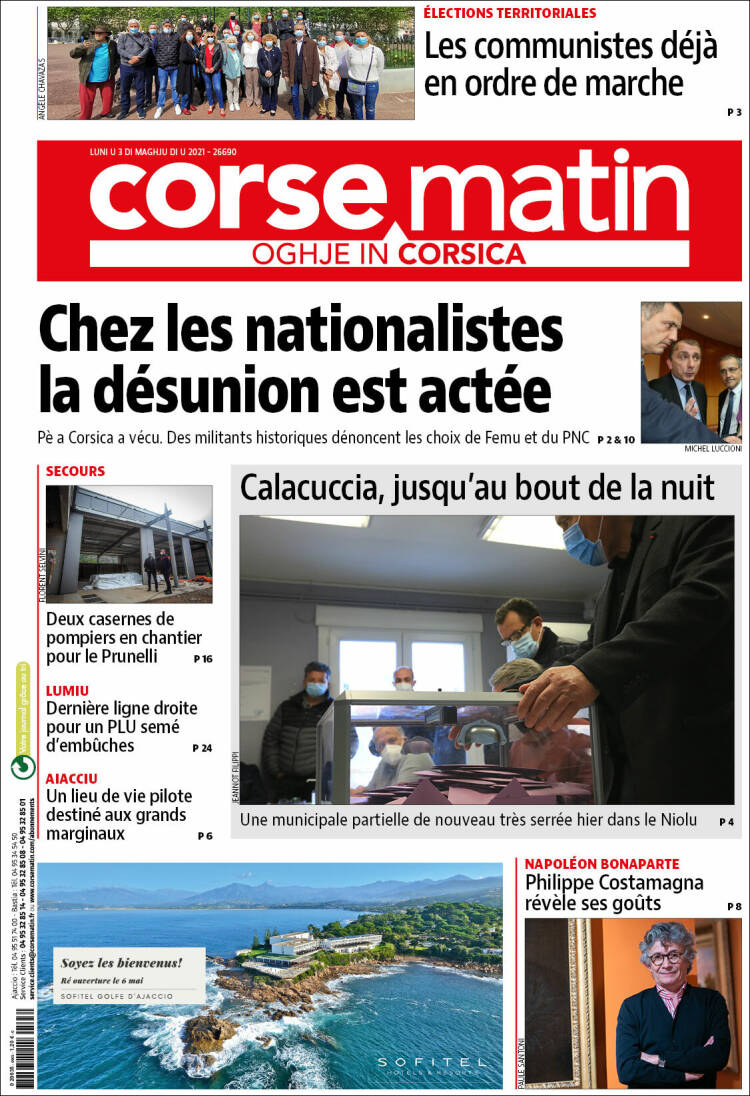 Portada de Corse-Matin (Francia)