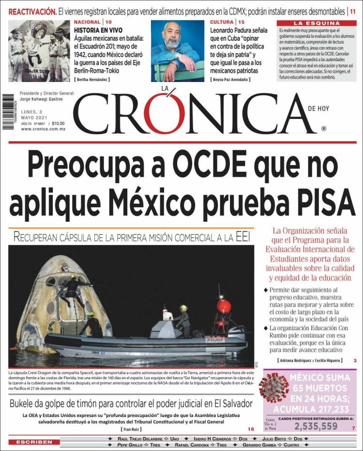 Portada de La Crónica de Hoy (México)