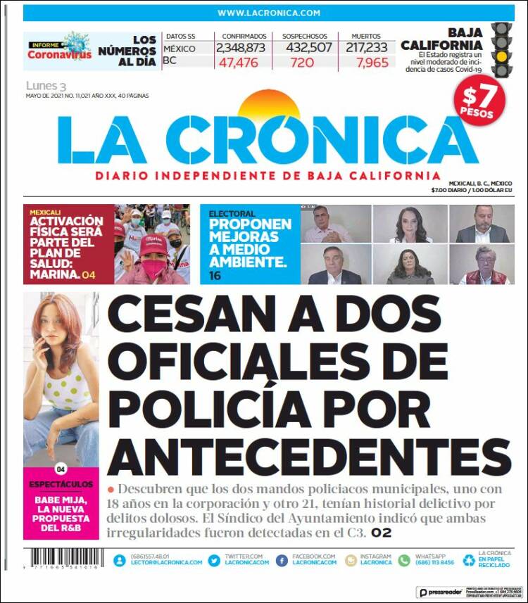 Portada de La Crónica de Baja California (México)