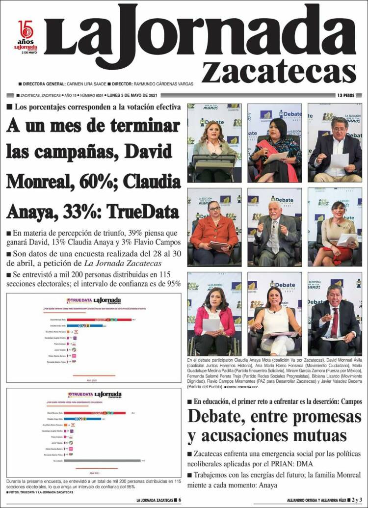 Newspaper Jornada de Zacatecas (Mexico). Newspapers in Mexico. Today's