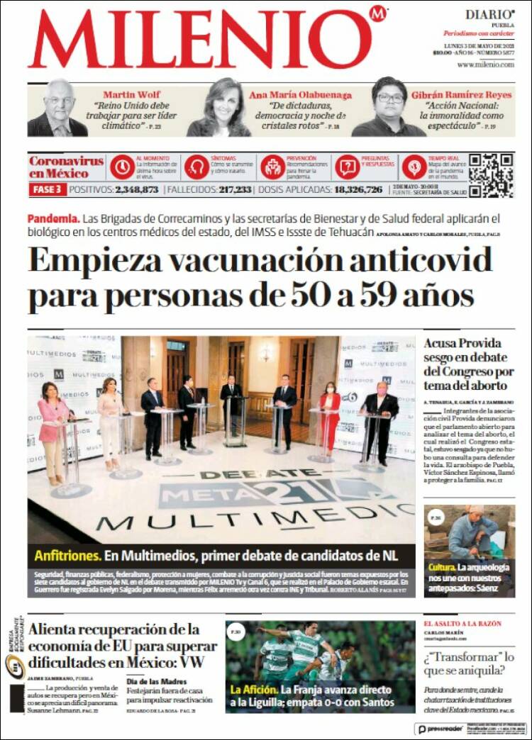 Portada de Milenio de Puebla (México)