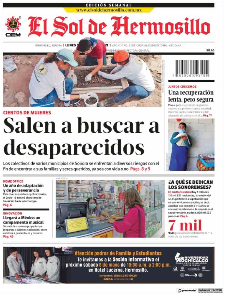 Portada de El Sol de Hermosillo (México)