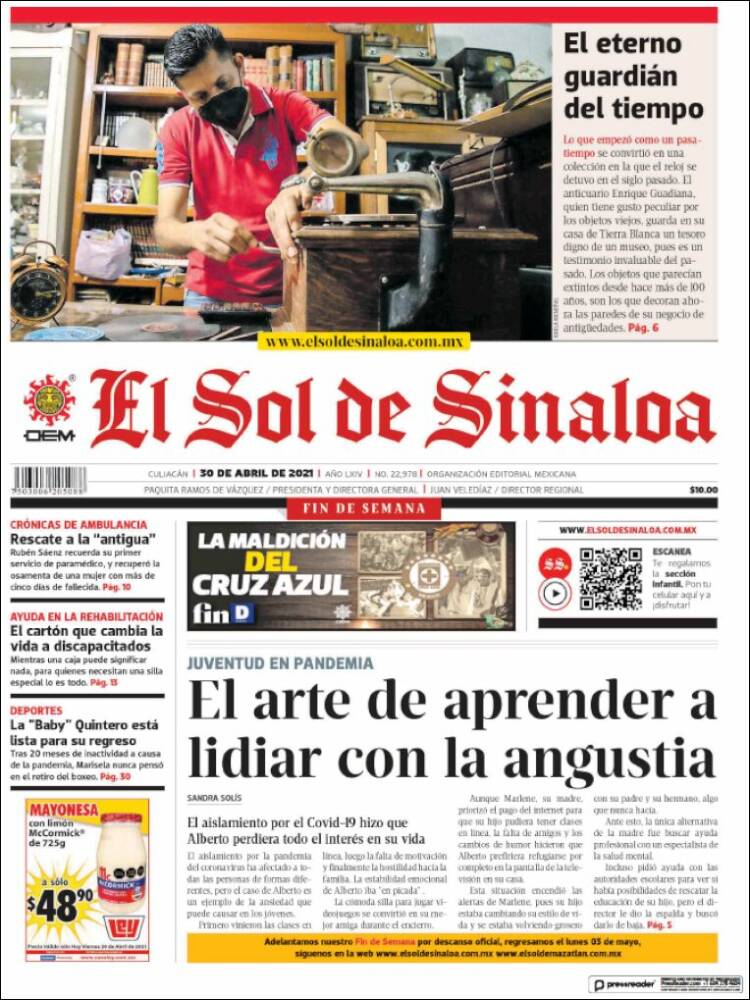 Portada de El Sol de Sinaloa (México)