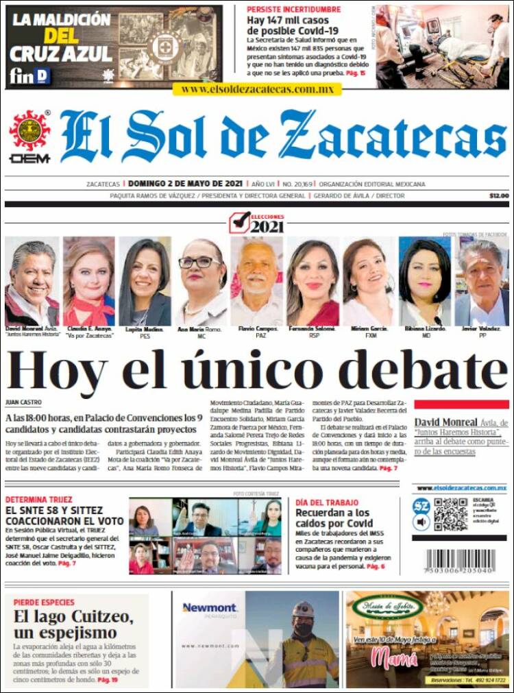 Portada de El Sol de Zacatecas (México)