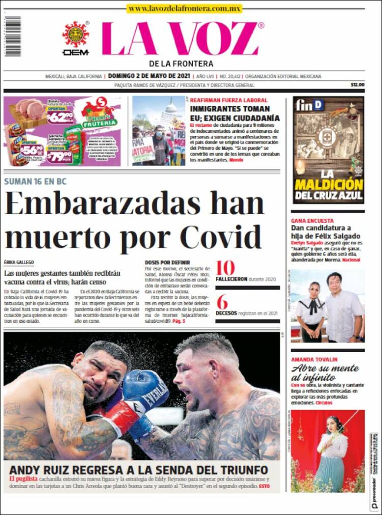 Portada de La Voz de la Frontera (México)