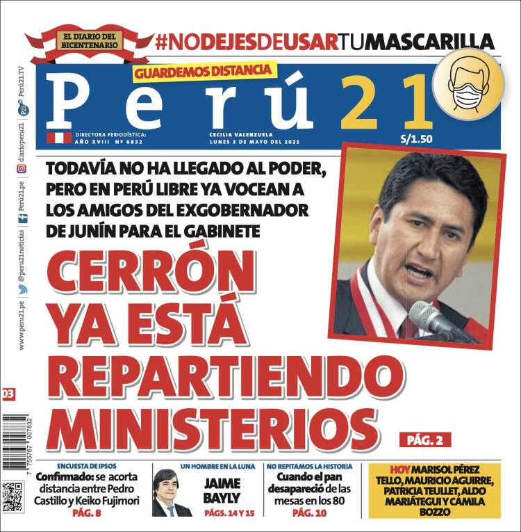 Portada de Perú 21 (Perú)