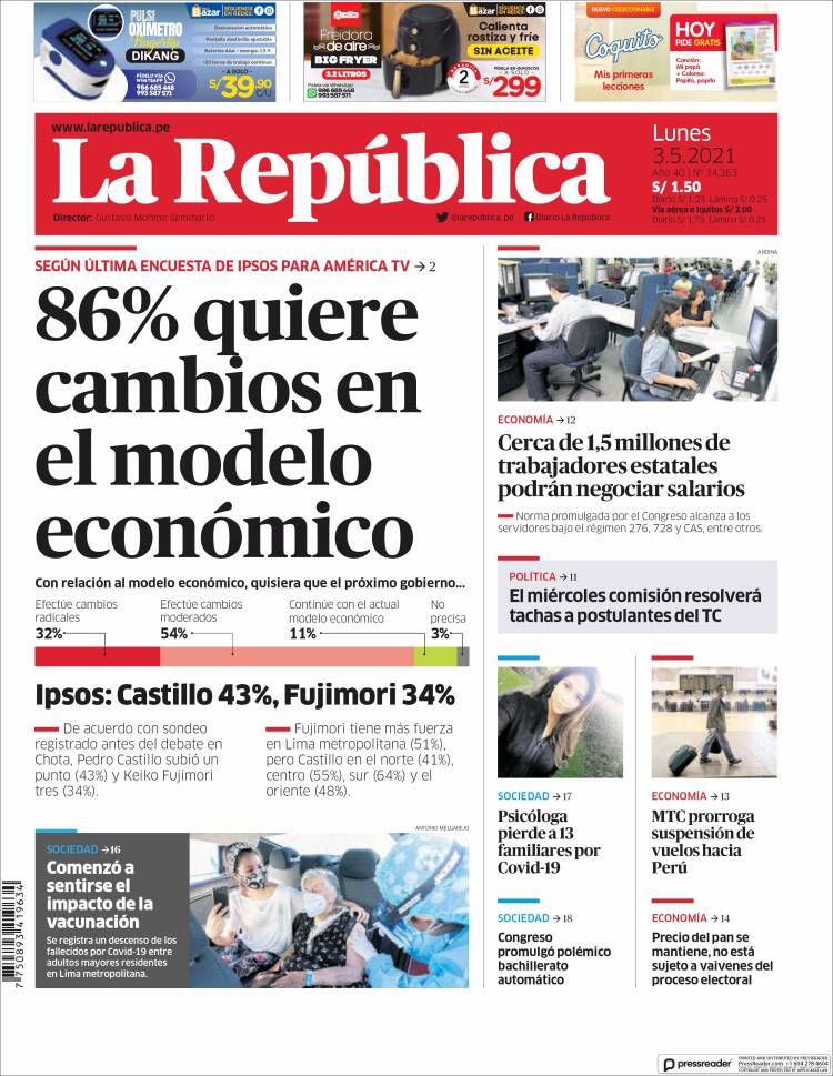 Portada de La Republica (Perú)