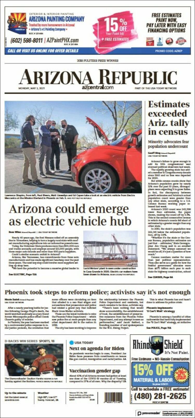 Portada de Arizona Republic News (USA)