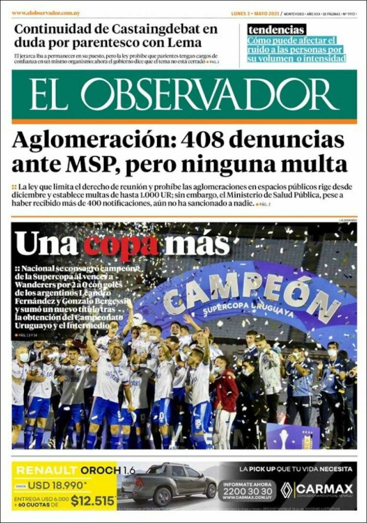 Portada de El Observador (Uruguay)