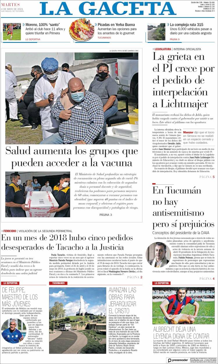 Portada de La Gaceta (Argentina)