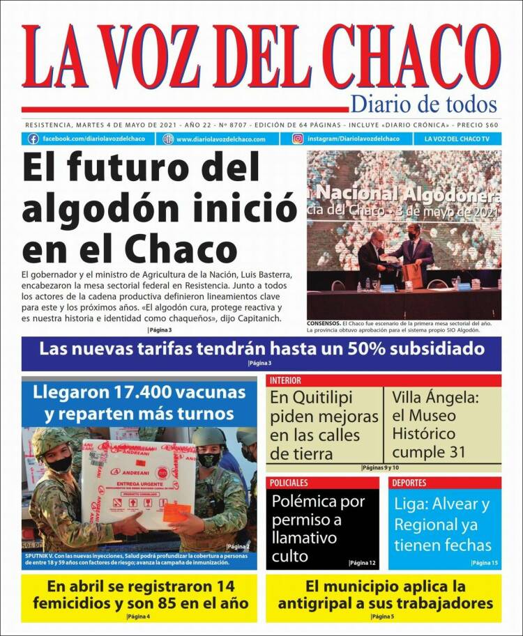 Peri dico La Voz del Chaco Argentina . Peri dicos de Argentina