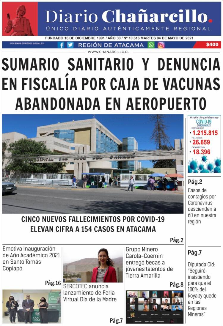 Portada de Diario Chañarcillo (Chile)