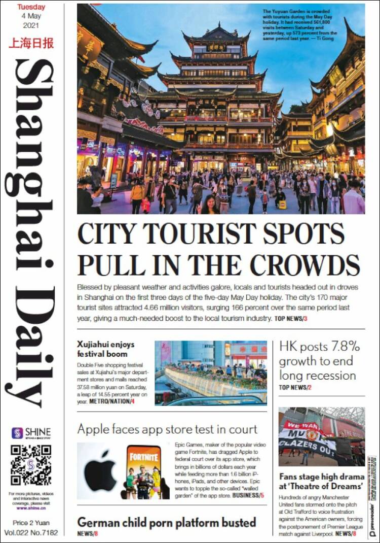 Portada de Shanghai Daily (China)