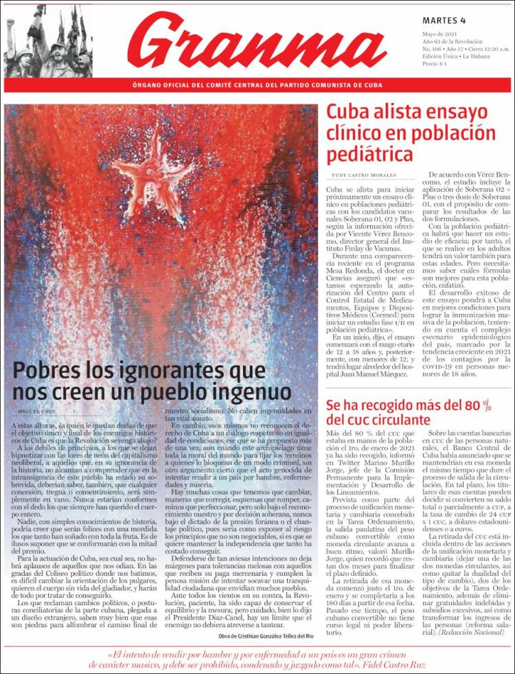 Portada de Granma (Cuba)