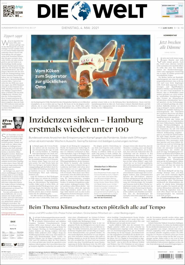 Portada de Die Welt (Alemania)