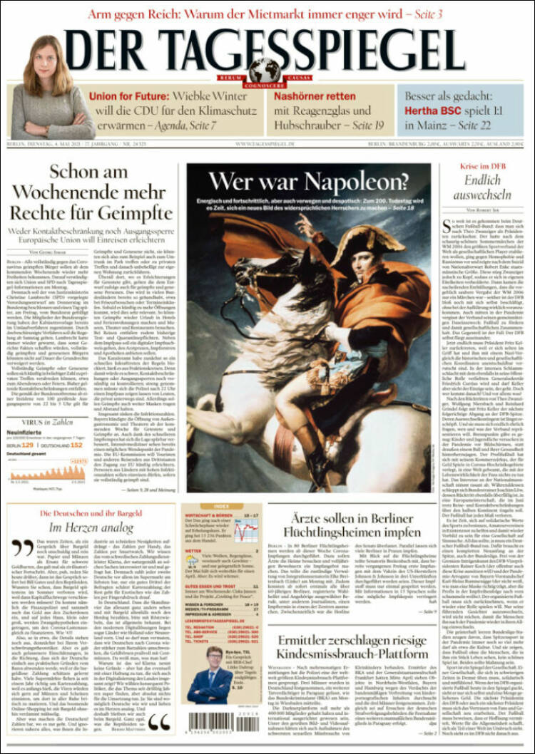 Portada de Der Tagesspiegel (Alemania)