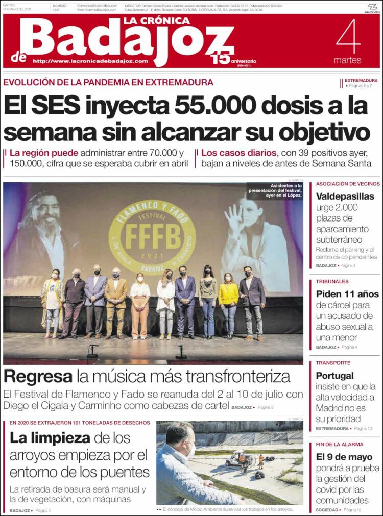 Portada de La Crónica de Badajoz (España)