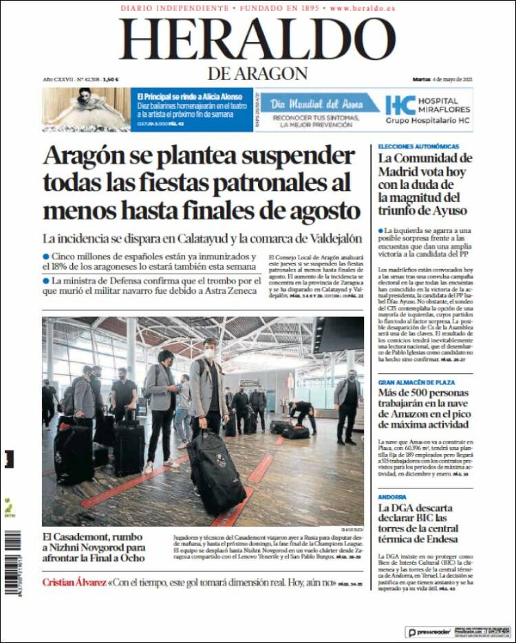 Portada de Heraldo de Aragón (España)