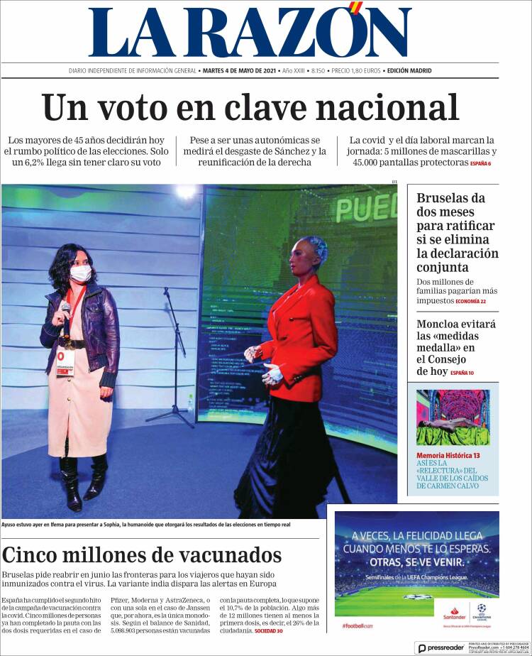 Portada de La Razón (España)