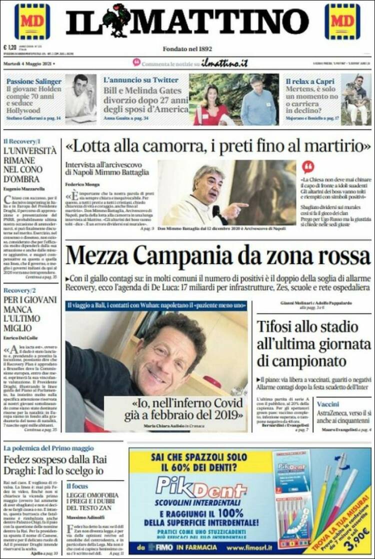 Portada de Il Mattino (Italia)