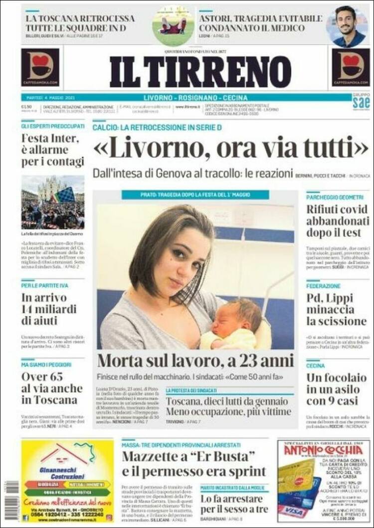 Portada de Il Tirreno (Italia)