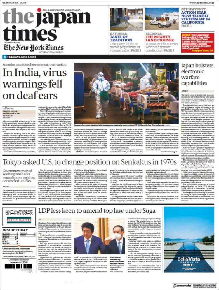 Portada de The Japan Times (Jap&oacute;n)