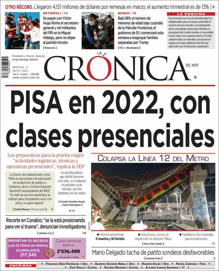 Portada de La Crónica de Hoy (M&eacute;xico)