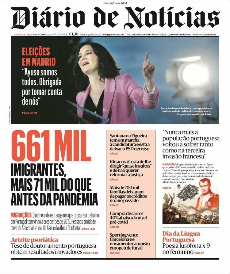 Portada de Diário de Noticias (Portugal)