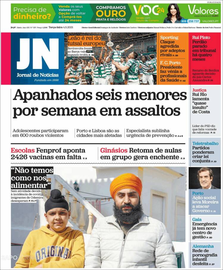 Portada de Jornal de Notícias (Portugal)