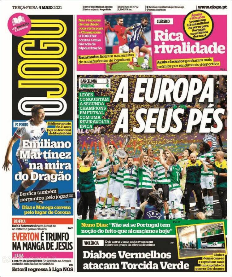 Portada de O Jogo (Portugal)