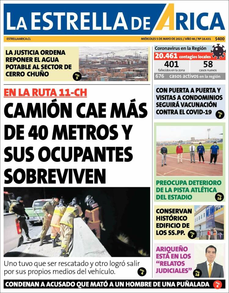 Portada de La Estrella de Arica (Chile)