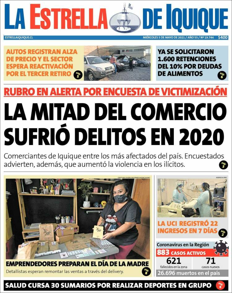 Portada de La Estrella de Iquique (Chile)