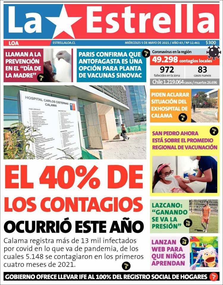 Portada de La Estrella de Loa (Chile)