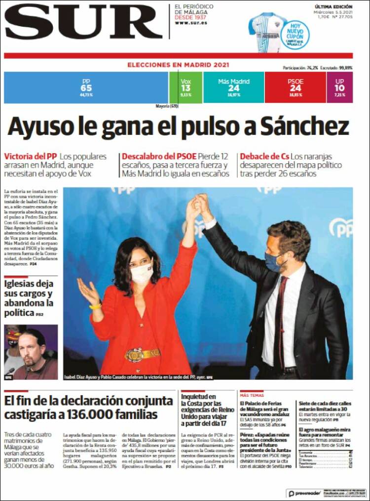 Portada de Diario el Sur (España)