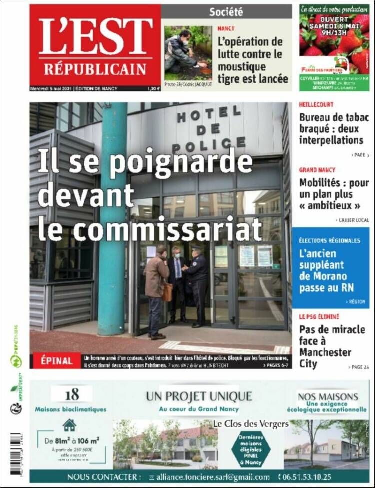 Portada de L'Est Republicain (Francia)