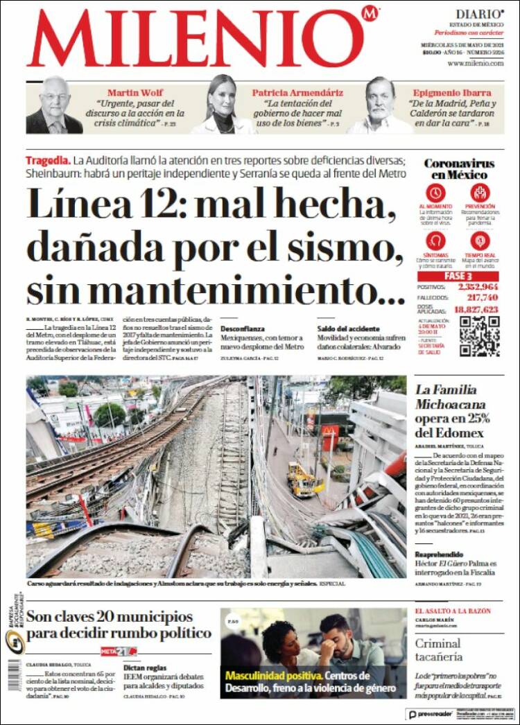 Portada de Milenio - Estado de México (México)