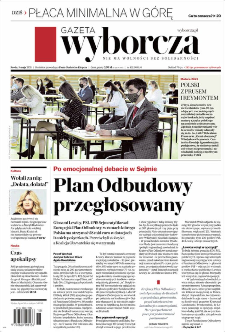 Portada de Gazeta Wyborcza (Polonia)