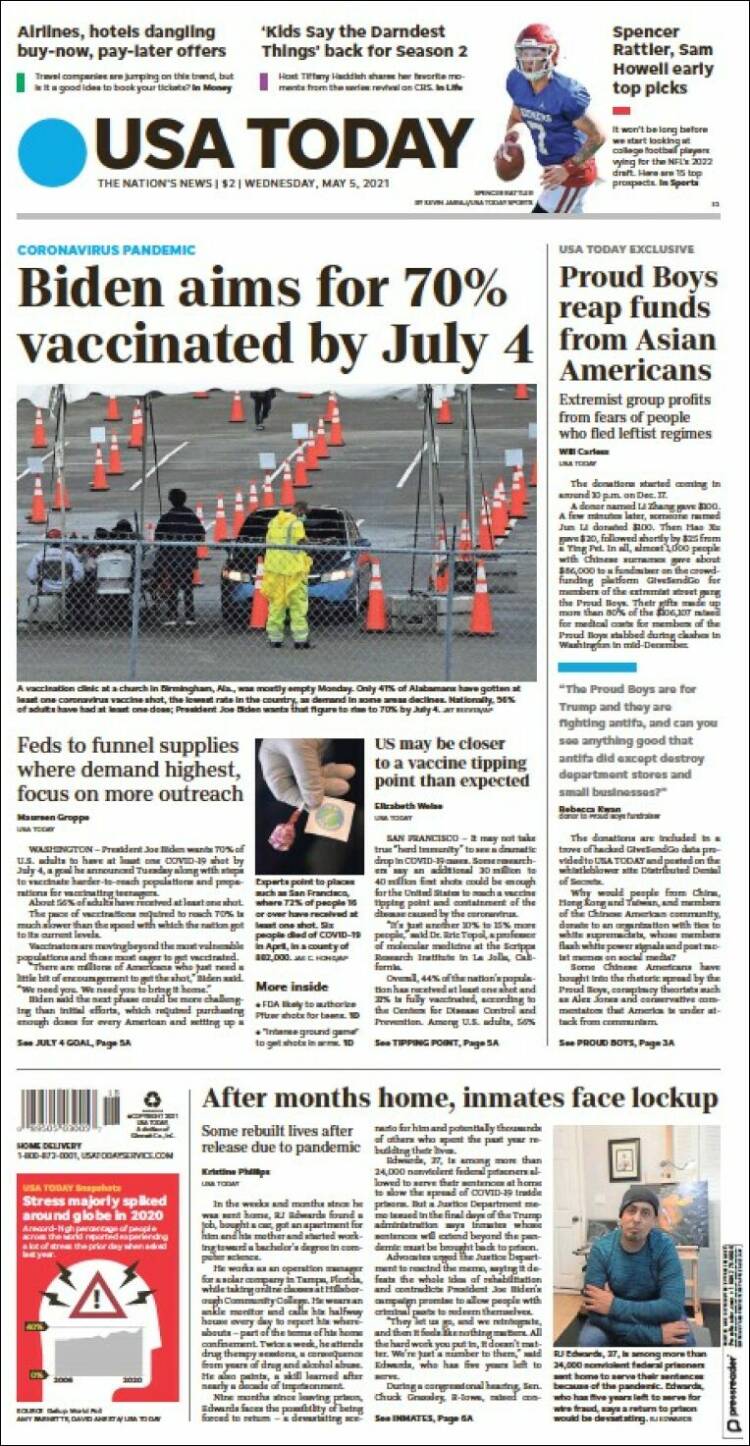 Portada de USA Today (USA)