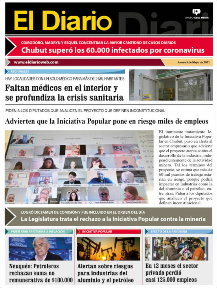 Portada de El Diario de Madryn (Argentina)