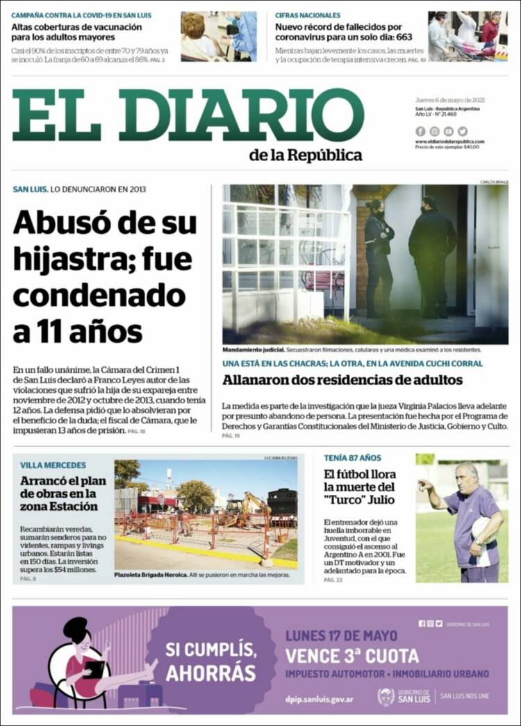 Portada de Diario de la República (Argentina)