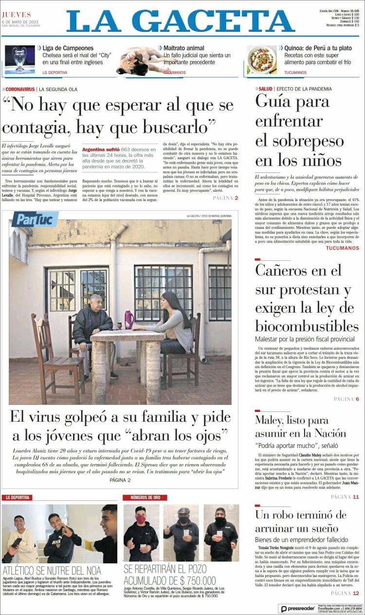 Portada de La Gaceta (Argentina)