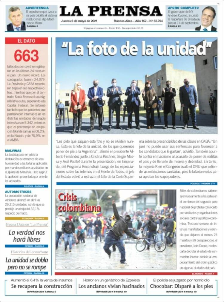 Portada de La Prensa (Argentina)