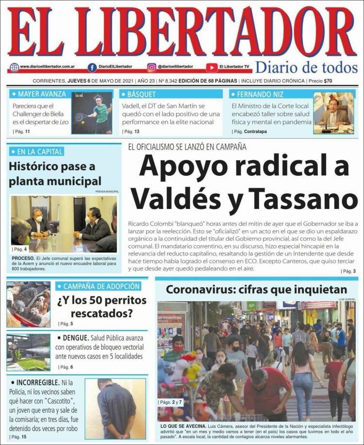 Portada de Diario El Libertador (Argentina)